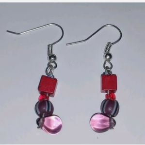 Drop Dangle Handmade Pierced Earrings Silver Tone